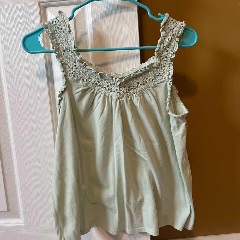 LOFT Lace Trim Sleeveless Blouse - Light Green